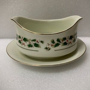Holiday Fine China Porcelain Gravy Boat with Underplate